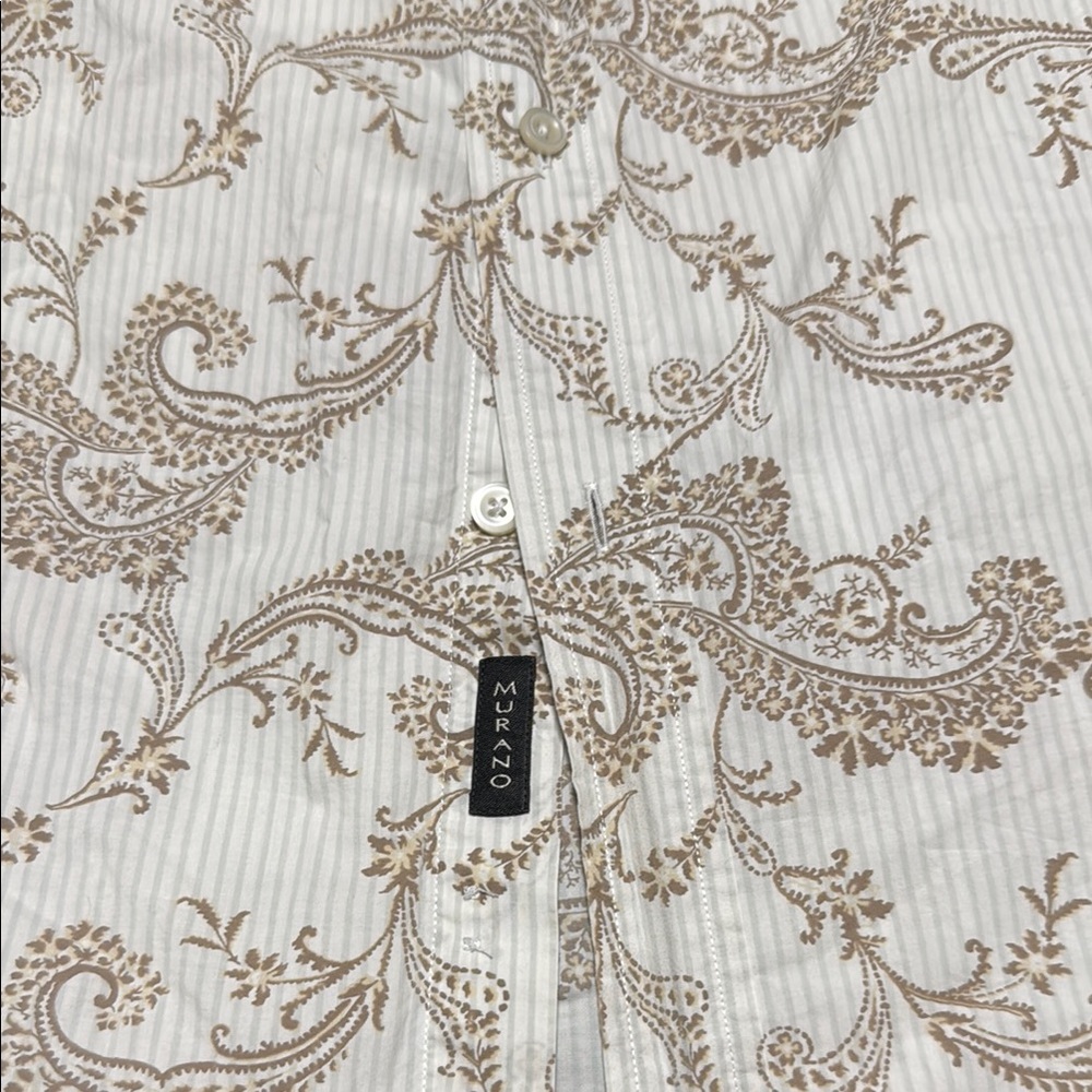 Murano Men’s SZ XL Tan/Beige Casual Button Down Shirt with Vintage Pattern - Picture 5 of 11